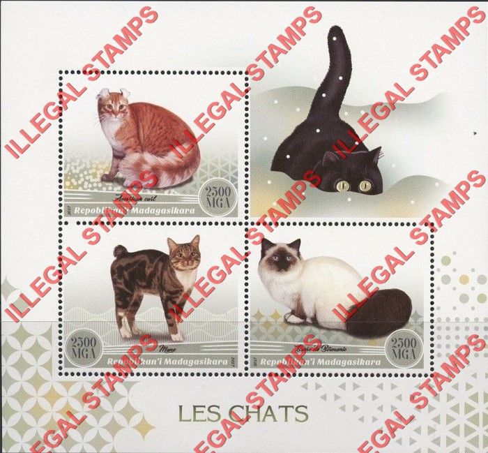 Madagascar 2017 Cats Illegal Stamp Souvenir Sheet of 3 Madagascar 2017 Cats Illegal Stamp Souvenir Sheet of 3