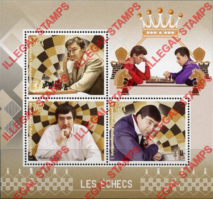 Madagascar 2017 Chess Illegal Stamp Souvenir Sheet of 3 Madagascar 2017 Chess Illegal Stamp Souvenir Sheet of 3
