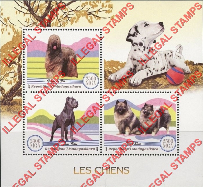 Madagascar 2017 Dogs Illegal Stamp Souvenir Sheet of 3 Madagascar 2017 Dogs Illegal Stamp Souvenir Sheet of 3