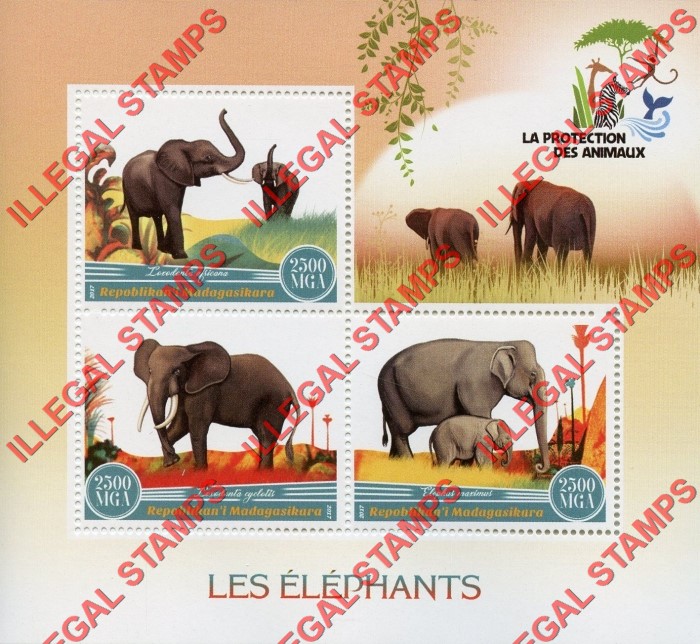 Madagascar 2017 Elephants Illegal Stamp Souvenir Sheet of 3 Madagascar 2017 Elephants Illegal Stamp Souvenir Sheet of 3