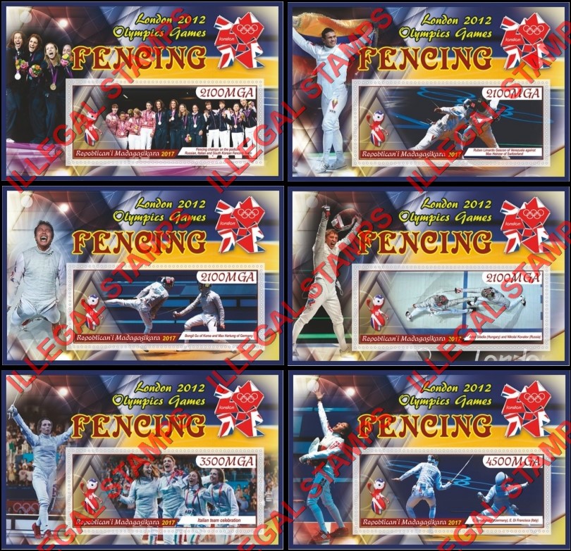 Madagascar 2017 Fencing Olympic Games in London 2012 Illegal Stamp Souvenir Sheets of 1 Madagascar 2017 Fencing Olympic Games in London 2012 Illegal Stamp Souvenir Sheets of 1