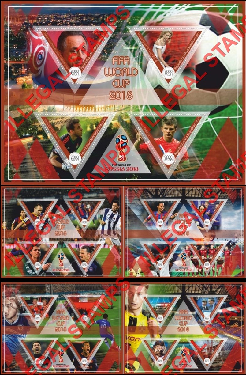 Madagascar 2017 FIFA World Cup Soccer in Russia in 2018 Illegal Stamp Souvenir Sheets of 4 (Set 1) Madagascar 2017 FIFA World Cup Soccer in Russia in 2018 Illegal Stamp Souvenir Sheets of 4 (Set 1)