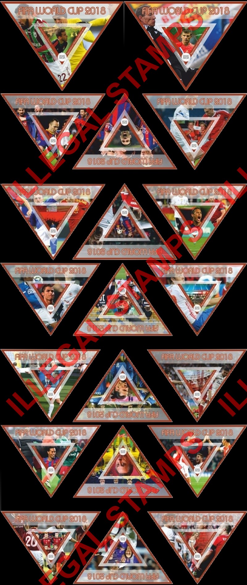 Madagascar 2017 FIFA World Cup Soccer in Russia in 2018 Illegal Stamp Souvenir Sheets of 1 (Set 1) Madagascar 2017 FIFA World Cup Soccer in Russia in 2018 Illegal Stamp Souvenir Sheets of 1 (Set 1)