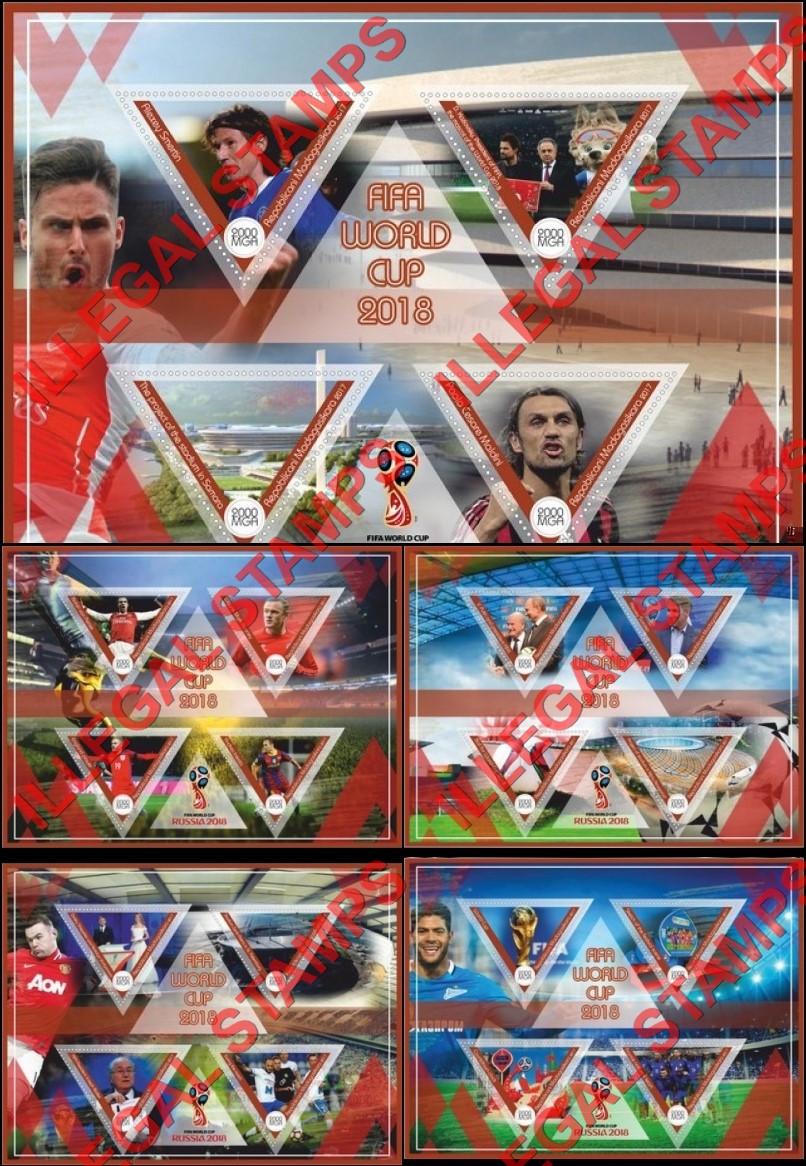 Madagascar 2017 FIFA World Cup Soccer in Russia in 2018 Illegal Stamp Souvenir Sheets of 4 (Set 2) Madagascar 2017 FIFA World Cup Soccer in Russia in 2018 Illegal Stamp Souvenir Sheets of 4 (Set 2)