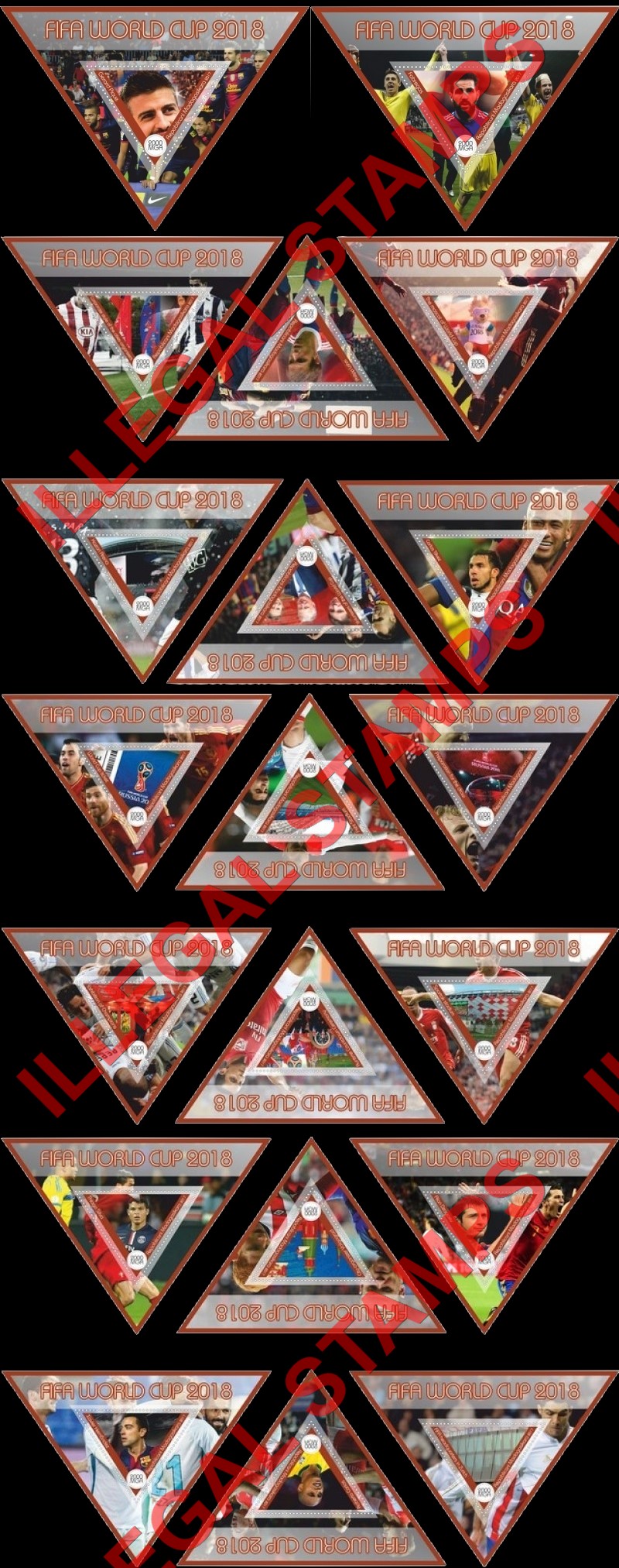 Madagascar 2017 FIFA World Cup Soccer in Russia in 2018 Illegal Stamp Souvenir Sheets of 1 (Set 4) Madagascar 2017 FIFA World Cup Soccer in Russia in 2018 Illegal Stamp Souvenir Sheets of 1 (Set 4)