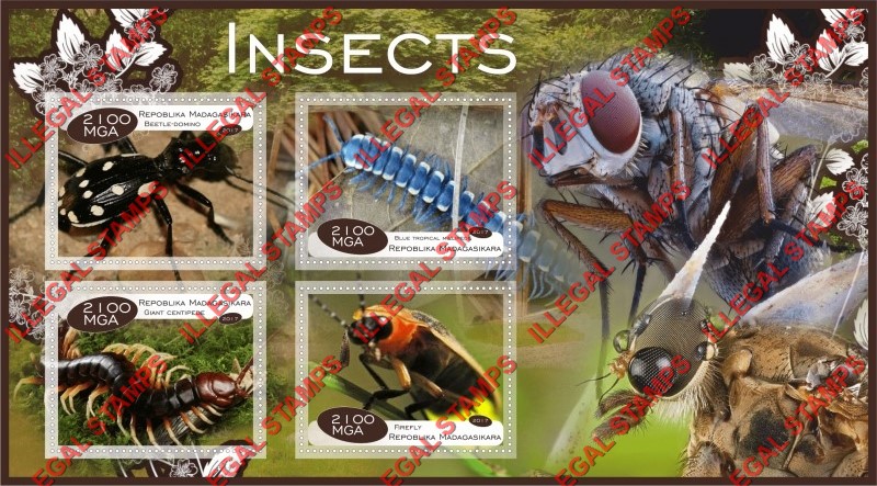 Madagascar 2017 Insects Illegal Stamp Souvenir Sheet of 4 Madagascar 2017 Insects Illegal Stamp Souvenir Sheet of 4