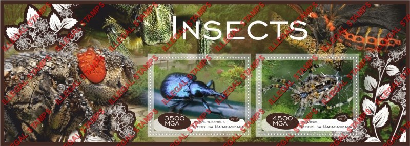 Madagascar 2017 Insects Illegal Stamp Souvenir Sheet of 2 Madagascar 2017 Insects Illegal Stamp Souvenir Sheet of 2