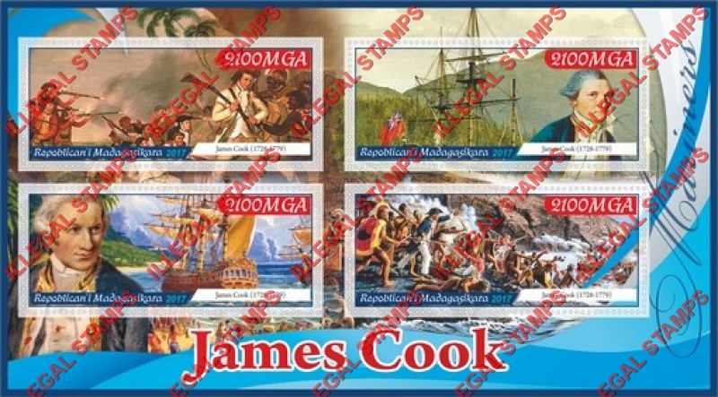 Madagascar 2017 James Cook Illegal Stamp Souvenir Sheet of 4 Madagascar 2017 James Cook Illegal Stamp Souvenir Sheet of 4