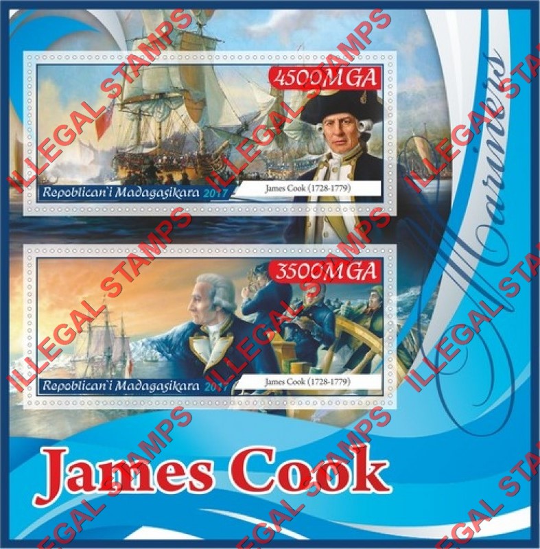 Madagascar 2017 James Cook Illegal Stamp Souvenir Sheet of 2 Madagascar 2017 James Cook Illegal Stamp Souvenir Sheet of 2