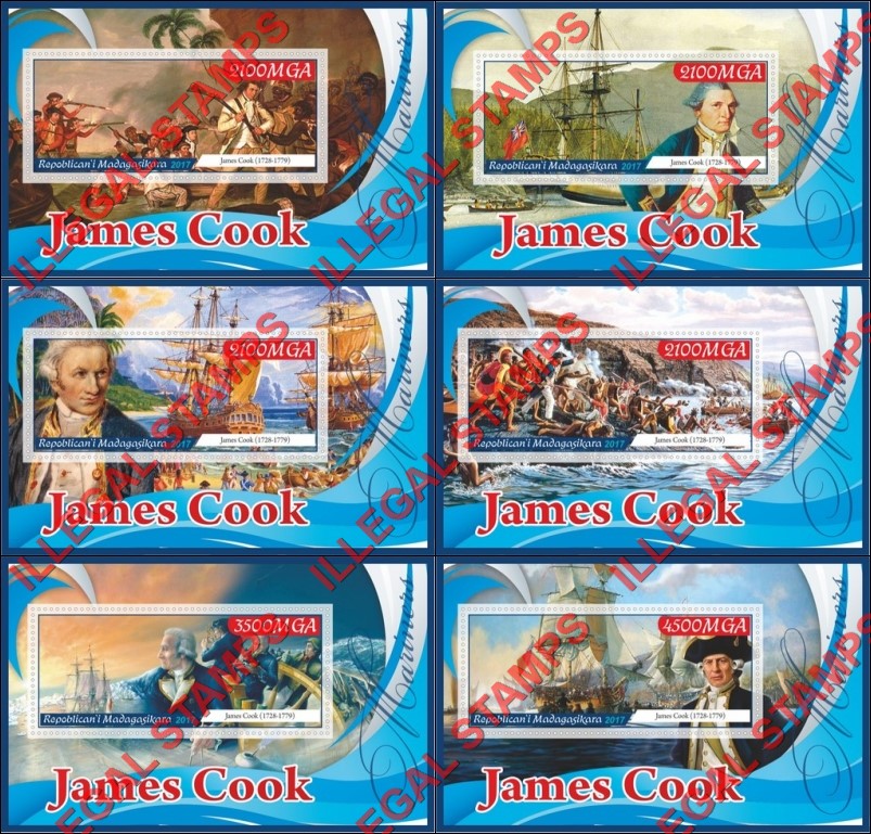 Madagascar 2017 James Cook Illegal Stamp Souvenir Sheets of 1 Madagascar 2017 James Cook Illegal Stamp Souvenir Sheets of 1