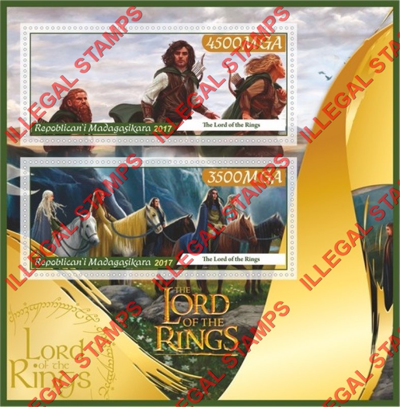Madagascar 2017 Lord of the Rings Illegal Stamp Souvenir Sheet of 2 Madagascar 2017 Lord of the Rings Illegal Stamp Souvenir Sheet of 2