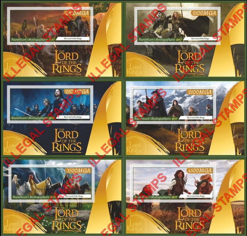 Madagascar 2017 Lord of the Rings Illegal Stamp Souvenir Sheets of 1 Madagascar 2017 Lord of the Rings Illegal Stamp Souvenir Sheets of 1