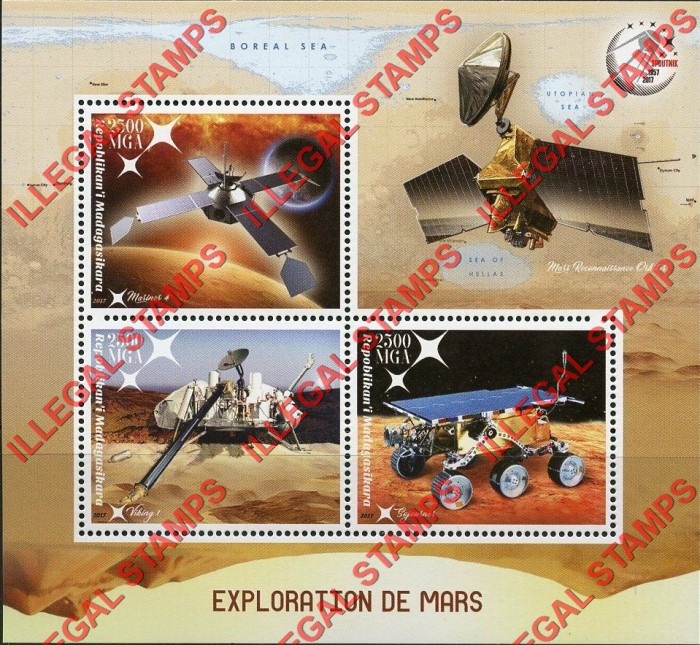 Madagascar 2017 Exploration of Mars Illegal Stamp Souvenir Sheet of 3 Madagascar 2017 Exploration of Mars Illegal Stamp Souvenir Sheet of 3