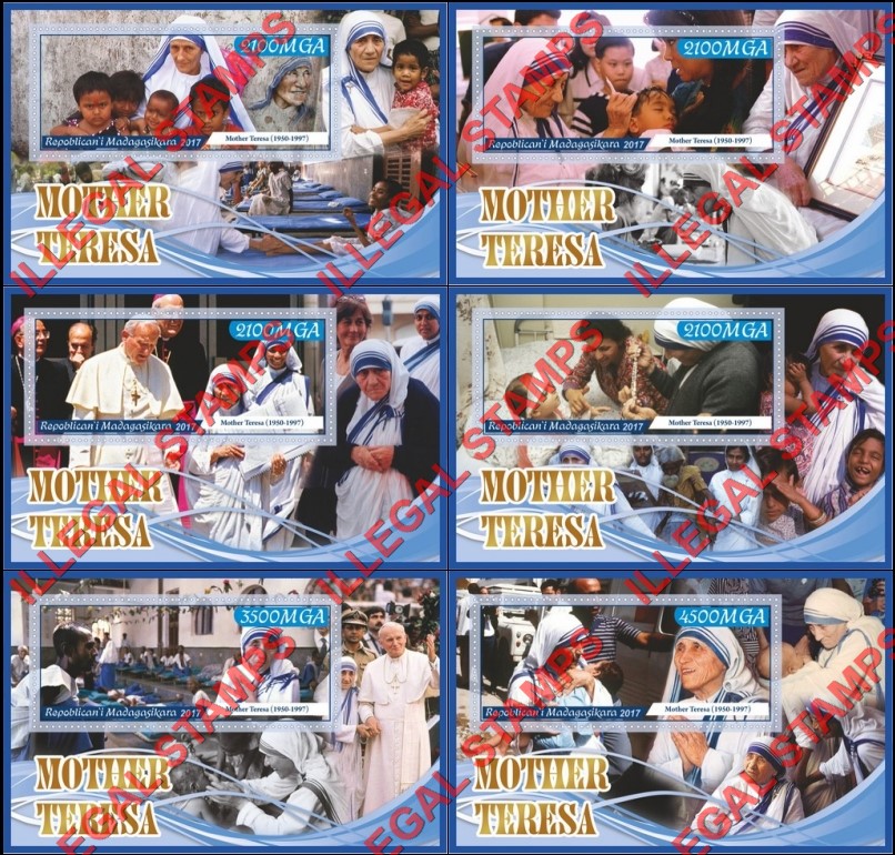 Madagascar 2017 Mother Teresa Illegal Stamp Souvenir Sheets of 1 Madagascar 2017 Mother Teresa Illegal Stamp Souvenir Sheets of 1