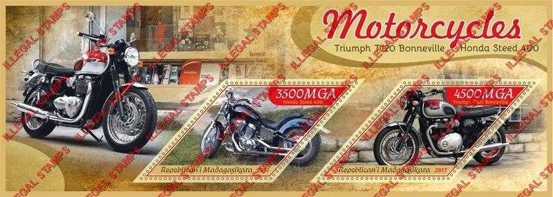 Madagascar 2017 Motorcycles Illegal Stamp Souvenir Sheet of 2 Madagascar 2017 Motorcycles Illegal Stamp Souvenir Sheet of 2
