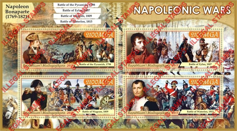 Madagascar 2017 Napoleonic Wars Illegal Stamp Souvenir Sheet of 4 Madagascar 2017 Napoleonic Wars Illegal Stamp Souvenir Sheet of 4