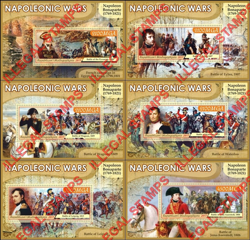 Madagascar 2017 Napoleonic Wars Illegal Stamp Souvenir Sheets of 1 Madagascar 2017 Napoleonic Wars Illegal Stamp Souvenir Sheets of 1