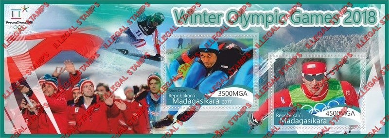 Madagascar 2017 Olympic Games in PyeongChang in 2018 Illegal Stamp Souvenir Sheet of 2 Madagascar 2017 Olympic Games in PyeongChang in 2018 Illegal Stamp Souvenir Sheet of 2