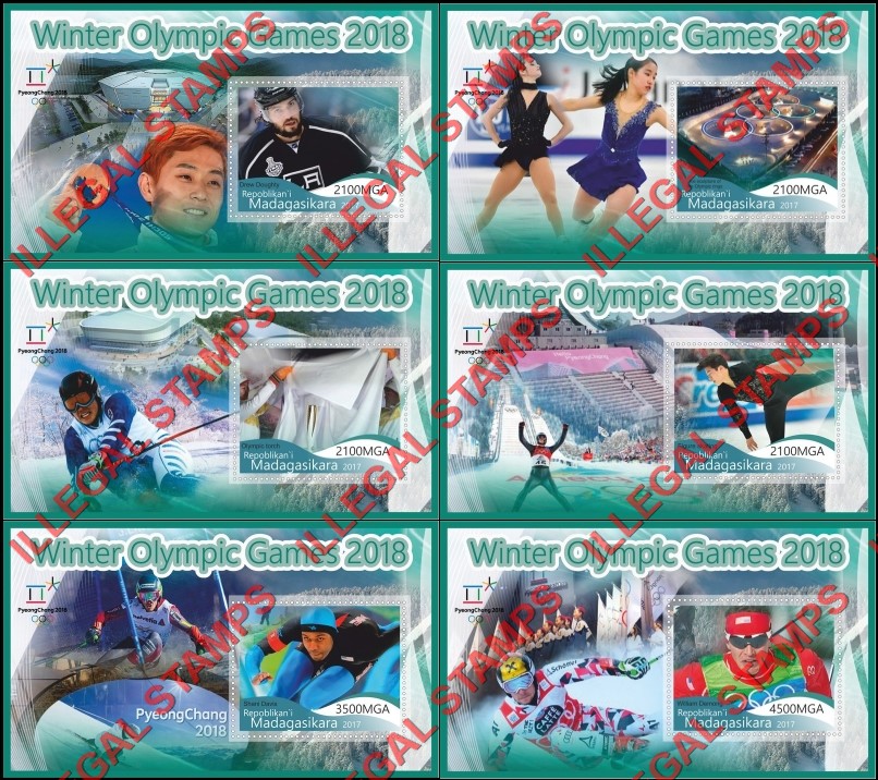 Madagascar 2017 Olympic Games in PyeongChang in 2018 Illegal Stamp Souvenir Sheets of 1 Madagascar 2017 Olympic Games in PyeongChang in 2018 Illegal Stamp Souvenir Sheets of 1