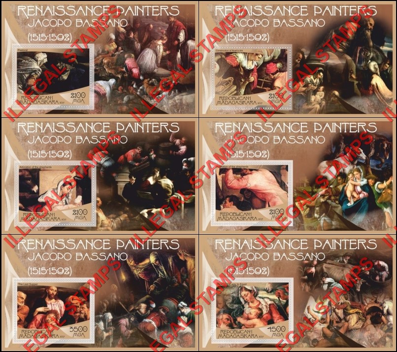 Madagascar 2017 Paintings by Jacopo Bassano Illegal Stamp Souvenir Sheets of 1 Madagascar 2017 Paintings by Jacopo Bassano Illegal Stamp Souvenir Sheets of 1