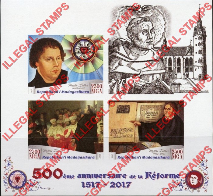 Madagascar 2017 Protestant Reform Illegal Stamp Souvenir Sheet of 3 Madagascar 2017 Protestant Reform Illegal Stamp Souvenir Sheet of 3