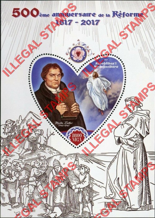 Madagascar 2017 Protestant Reform Illegal Stamp Souvenir Sheet of 1 Madagascar 2017 Protestant Reform Illegal Stamp Souvenir Sheet of 1