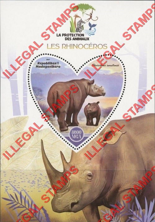 Madagascar 2017 Rhinoceros Illegal Stamp Souvenir Sheet of 1 Madagascar 2017 Rhinoceros Illegal Stamp Souvenir Sheet of 1