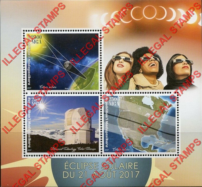 Madagascar 2017 Solar Eclipse Illegal Stamp Souvenir Sheet of 3 Madagascar 2017 Solar Eclipse Illegal Stamp Souvenir Sheet of 3
