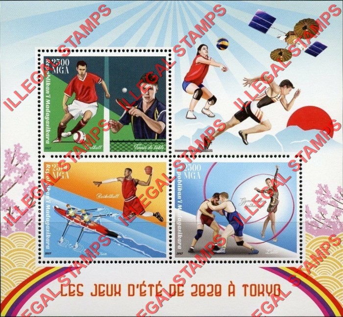 Madagascar 2017 Summer Olympics Tokyo 2020 Illegal Stamp Souvenir Sheet of 3 Madagascar 2017 Summer Olympics Tokyo 2020 Illegal Stamp Souvenir Sheet of 3