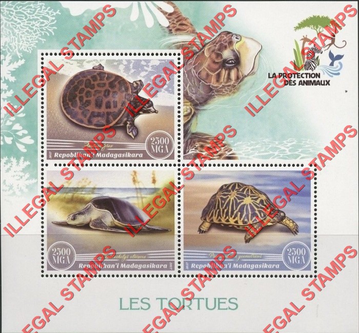 Madagascar 2017 Turtles Illegal Stamp Souvenir Sheet of 3 Madagascar 2017 Turtles Illegal Stamp Souvenir Sheet of 3