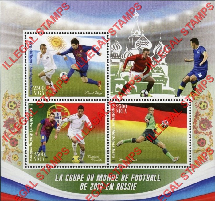 Madagascar 2017 World Cup Soccer (Football) Illegal Stamp Souvenir Sheet of 3 Madagascar 2017 World Cup Soccer (Football) Illegal Stamp Souvenir Sheet of 3