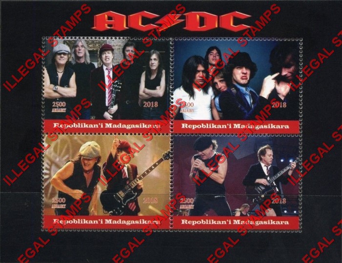 Madagascar 2018 AC/DC Illegal Stamp Souvenir Sheet of 4 Madagascar 2018 AC/DC Illegal Stamp Souvenir Sheet of 4