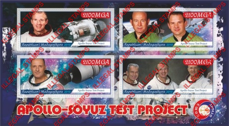 Madagascar 2018 Apollo-Soyuz Test Project Illegal Stamp Souvenir Sheet of 4 Madagascar 2018 Apollo-Soyuz Test Project Illegal Stamp Souvenir Sheet of 4