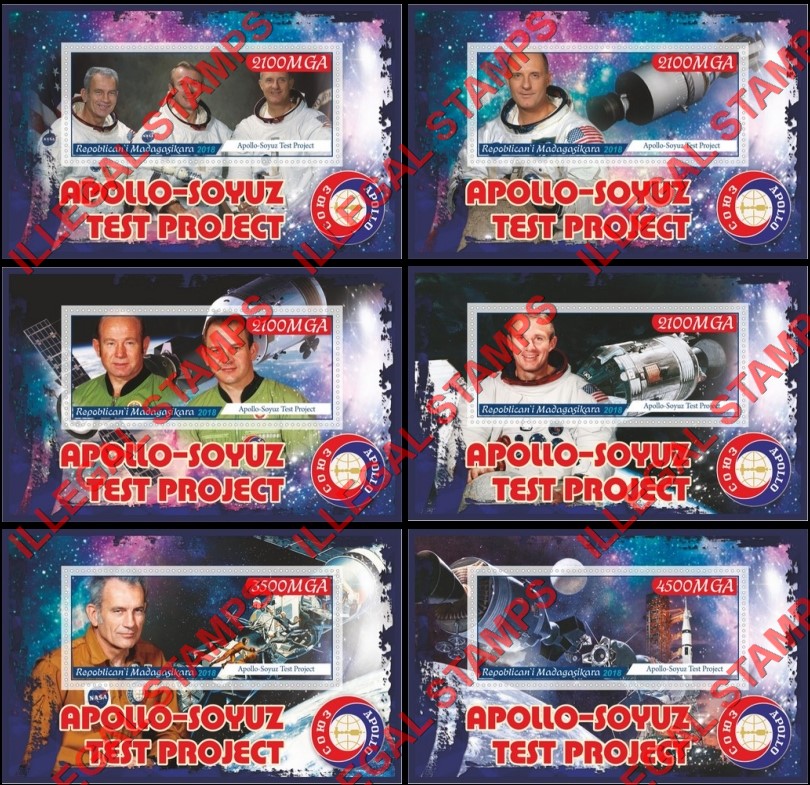 Madagascar 2018 Apollo-Soyuz Test Project Illegal Stamp Souvenir Sheets of 1 Madagascar 2018 Apollo-Soyuz Test Project Illegal Stamp Souvenir Sheets of 1