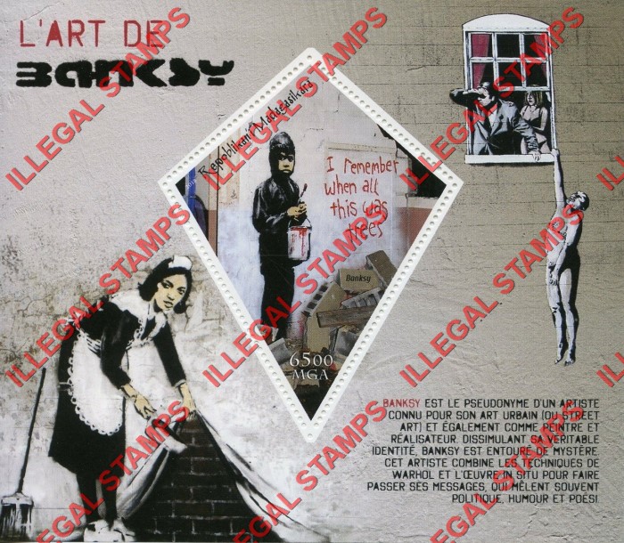 Madagascar 2018 Art of Banksy Illegal Stamp Souvenir Sheet of 1 Madagascar 2018 Art of Banksy Illegal Stamp Souvenir Sheet of 1