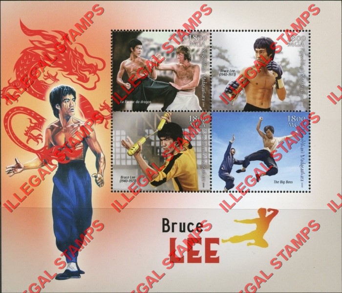 Madagascar 2018 Bruce Lee Illegal Stamp Souvenir Sheet of 4 Madagascar 2018 Bruce Lee Illegal Stamp Souvenir Sheet of 4