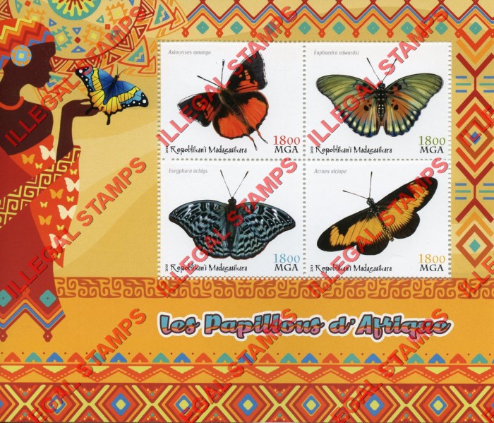 Madagascar 2018 Butterflies Illegal Stamp Souvenir Sheet of 4 Madagascar 2018 Butterflies Illegal Stamp Souvenir Sheet of 4