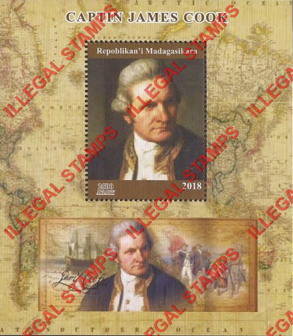 Madagascar 2018 Captain James Cook Illegal Stamp Souvenir Sheet of 1 Madagascar 2018 Captain James Cook Illegal Stamp Souvenir Sheet of 1