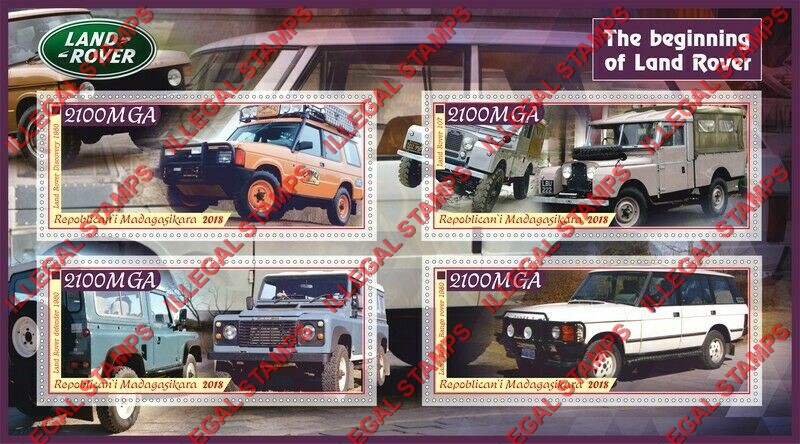 Madagascar 2018 Cars Land Rover Illegal Stamp Souvenir Sheet of 4 Madagascar 2018 Cars Land Rover Illegal Stamp Souvenir Sheet of 4