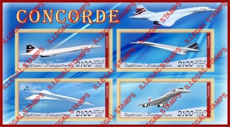 Madagascar 2018 Concorde (different) Illegal Stamp Souvenir Sheet of 4 Madagascar 2018 Concorde (different) Illegal Stamp Souvenir Sheet of 4