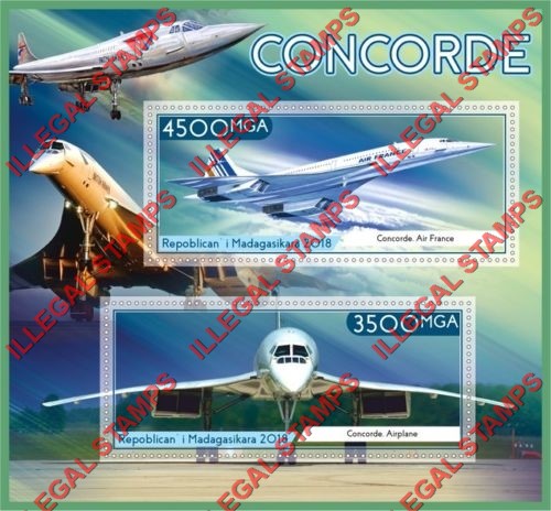 Madagascar 2018 Concorde Illegal Stamp Souvenir Sheet of 2 Madagascar 2018 Concorde Illegal Stamp Souvenir Sheet of 2
