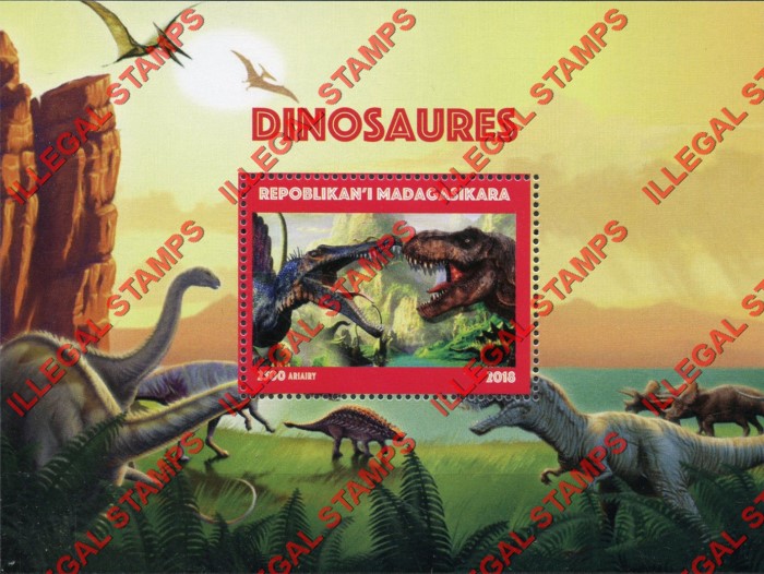 Madagascar 2018 Dinosaurs Illegal Stamp Souvenir Sheet of 1 Madagascar 2018 Dinosaurs Illegal Stamp Souvenir Sheet of 1