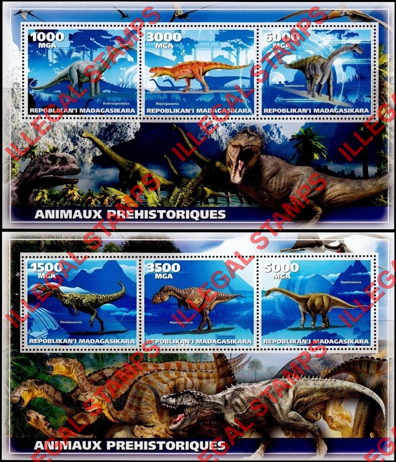 Madagascar 2018 Dinosaurs Illegal Stamp Souvenir Sheets of 3 with no Date Madagascar 2018 Dinosaurs Illegal Stamp Souvenir Sheets of 3 with no Date