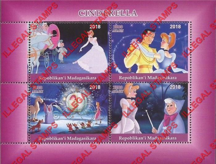 Madagascar 2018 Disney Cinderella Illegal Stamp Souvenir Sheet of 4 Madagascar 2018 Disney Cinderella Illegal Stamp Souvenir Sheet of 4