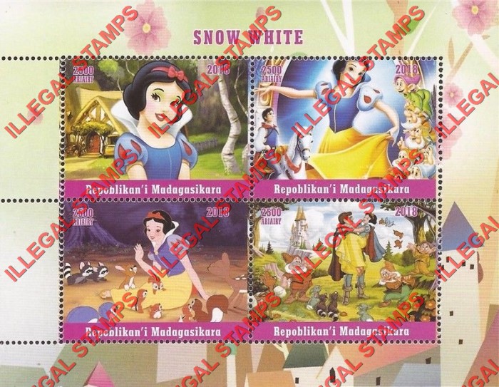 Madagascar 2018 Disney Snow White Illegal Stamp Souvenir Sheet of 4 Madagascar 2018 Disney Snow White Illegal Stamp Souvenir Sheet of 4