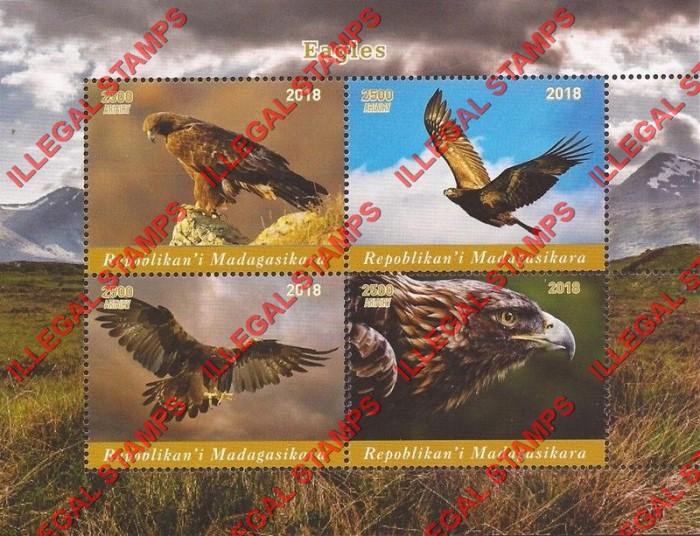 Madagascar 2018 Eagles Illegal Stamp Souvenir Sheet of 4 Madagascar 2018 Eagles Illegal Stamp Souvenir Sheet of 4