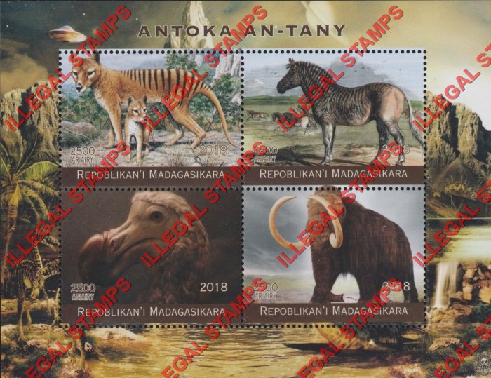 Madagascar 2018 Extinct Animals Illegal Stamp Souvenir Sheet of 4 Madagascar 2018 Extinct Animals Illegal Stamp Souvenir Sheet of 4