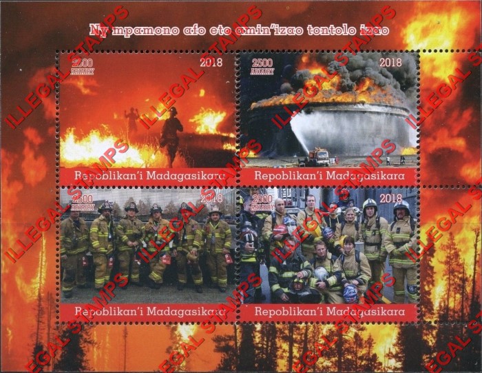 Madagascar 2018 Fire Fighters Illegal Stamp Souvenir Sheet of 4 Madagascar 2018 Fire Fighters Illegal Stamp Souvenir Sheet of 4