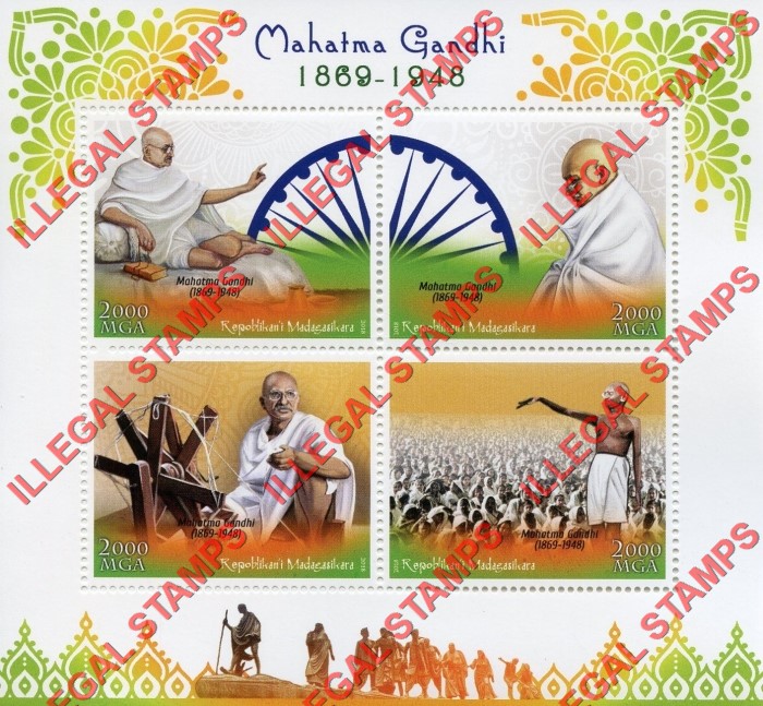 Madagascar 2018 Mahatma Gandhi Illegal Stamp Souvenir Sheet of 4 Madagascar 2018 Mahatma Gandhi Illegal Stamp Souvenir Sheet of 4
