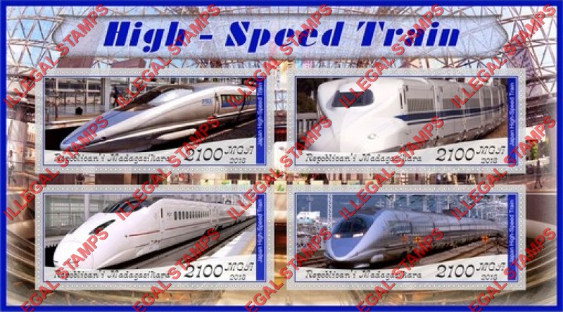 Madagascar 2018 High Speed Trains Illegal Stamp Souvenir Sheet of 4 Madagascar 2018 High Speed Trains Illegal Stamp Souvenir Sheet of 4